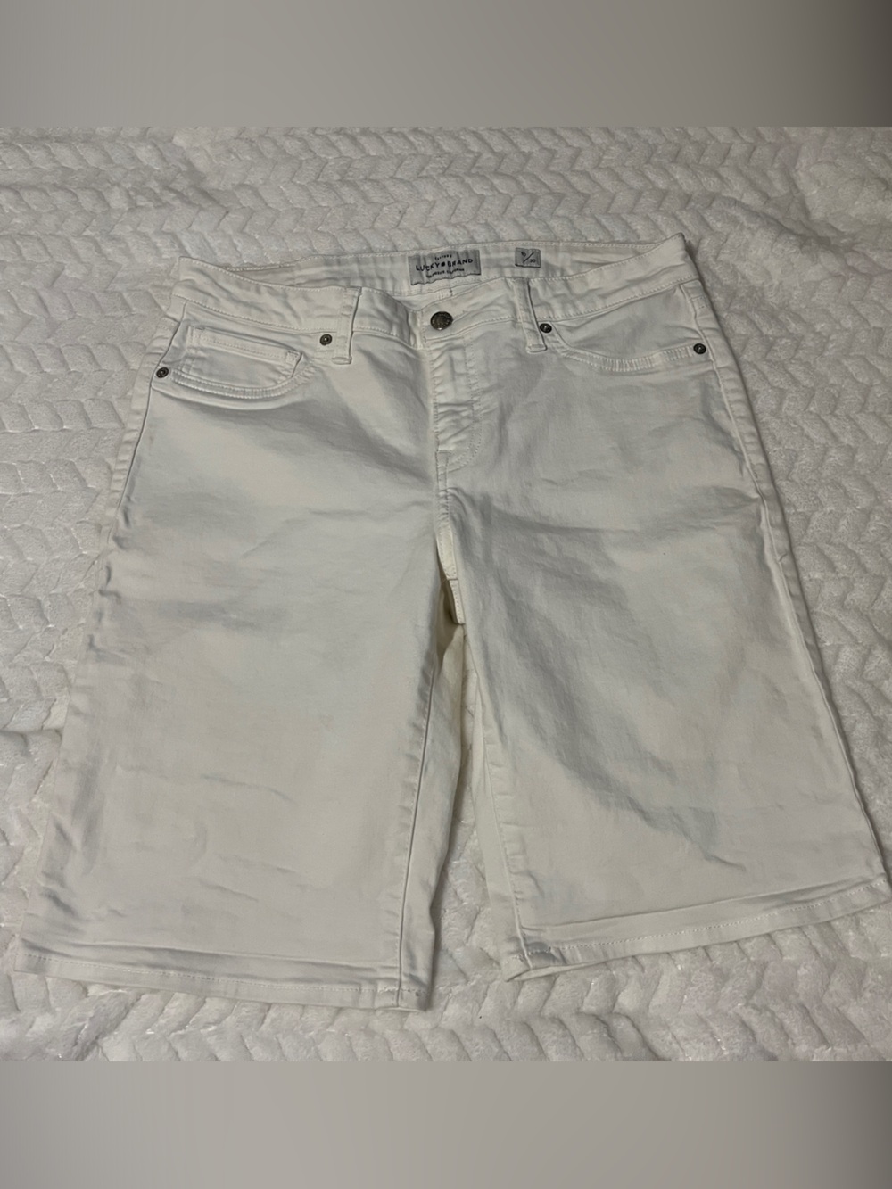 Lucky Brand White Denim Shorts - Classic Button Waist